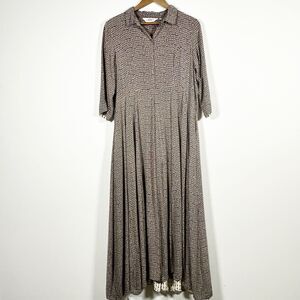 Geometric Maxi Shirt Dress Pockets Boho Fall Holiday Long Sleeve Biba Size 38 XL